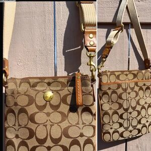 COACH Classic Canvas & Leather Pouchette. Well-Constructed Crossbody Bag.